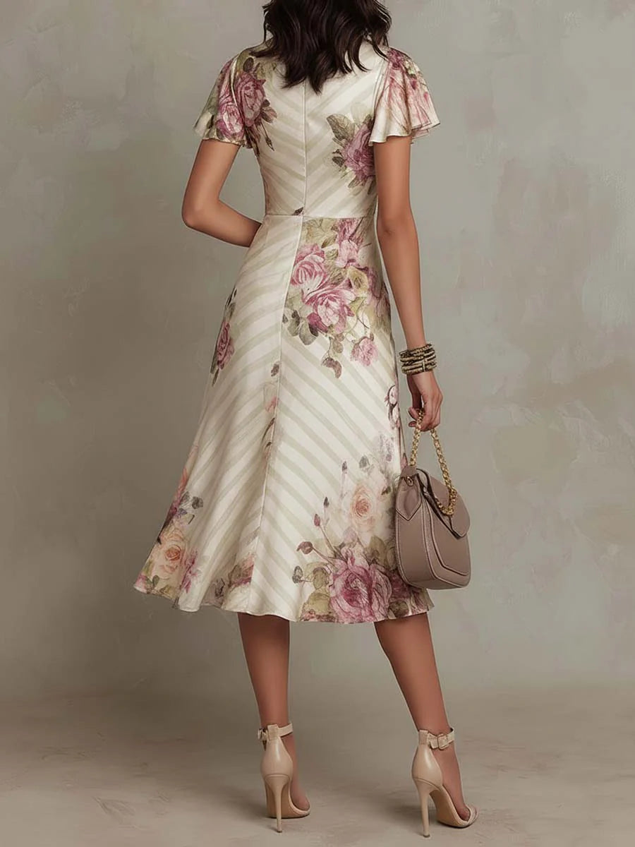 Margaret - Vintage Satenski Midi Cvjetni Haljina