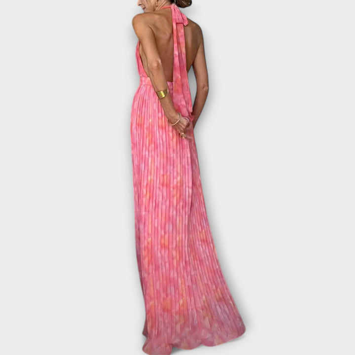 Seraphina - Elegantne Maxi Oblačilo s Halter Ovratnikom in V Izrezom