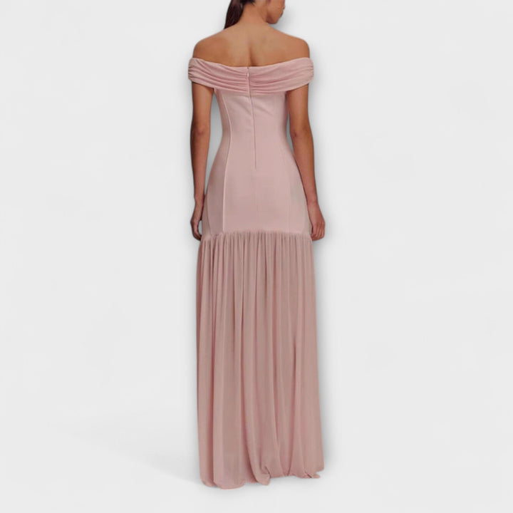 Maelie - Eleganten brezramenski bodycon maxi obleka s cvetličnimi okraski