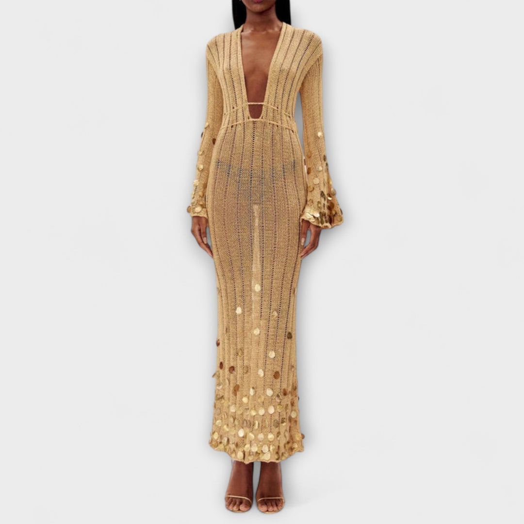 Kathleen - Zlate pletene maxi obleke od Dolly