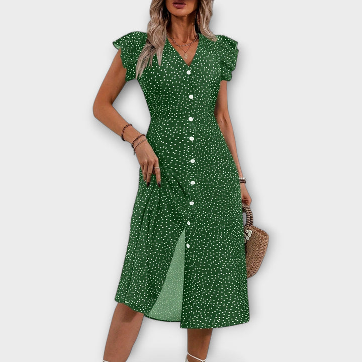 Elegantna Midi Obleka s Pikicami