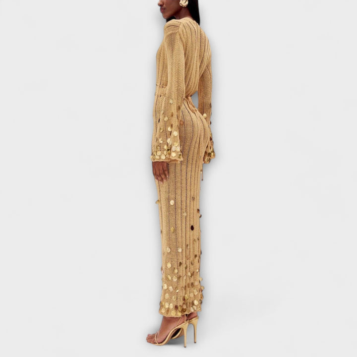 Kathleen - Zlate pletene maxi obleke od Dolly