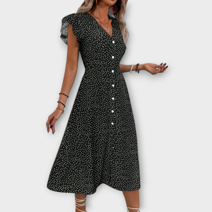 Elegantna Midi Obleka s Pikicami