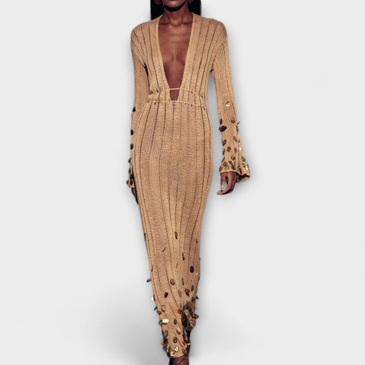 Kathleen - Zlate pletene maxi obleke od Dolly