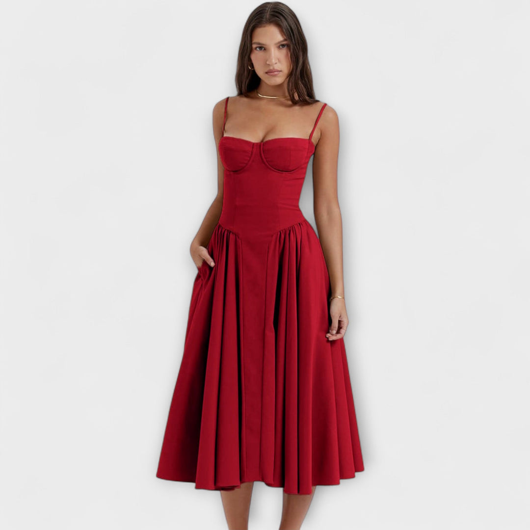 Rosalie - Elegantna brezrokavna korzetna obleka