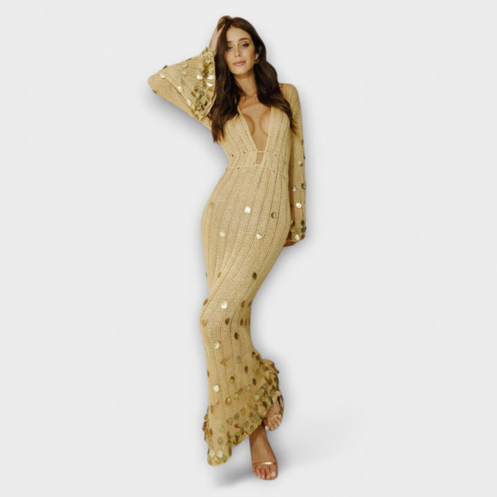 Kathleen - Zlate pletene maxi obleke od Dolly