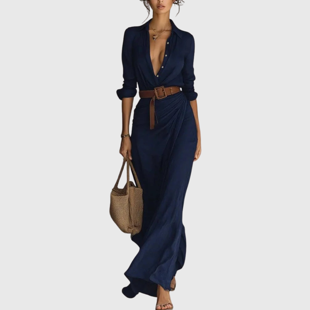 Thames – Elegantne zavinovací maxi obleke