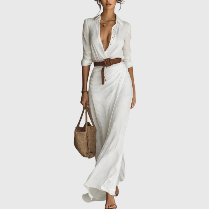 Thames – Elegantne zavinovací maxi obleke