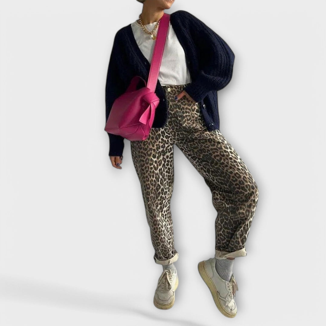 Chandra - Vintage jeans z leopardjim vzorom