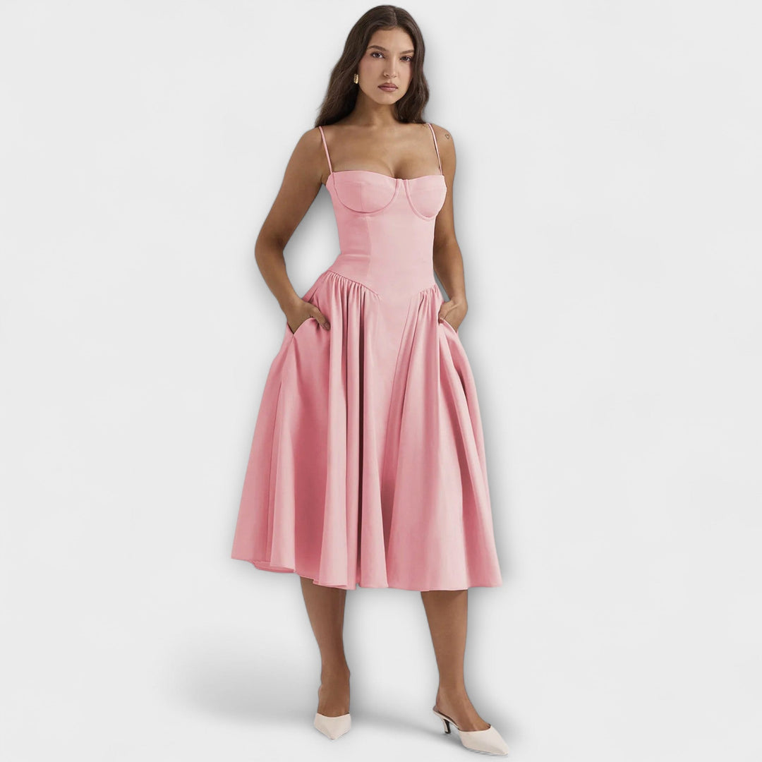 Rosalie - Elegantna brezrokavna korzetna obleka