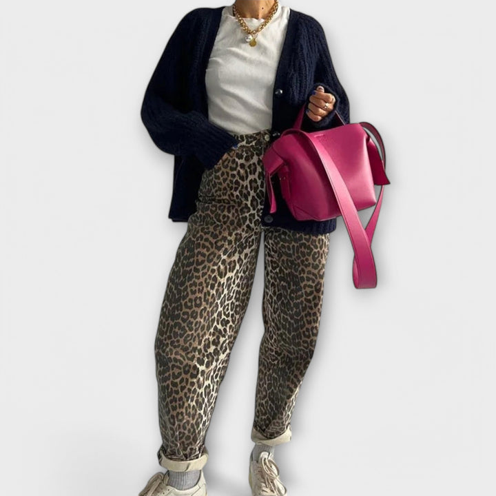 Chandra - Vintage jeans z leopardjim vzorom