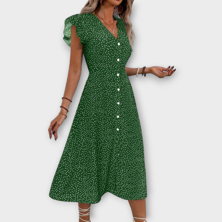 Elegantna Midi Obleka s Pikicami