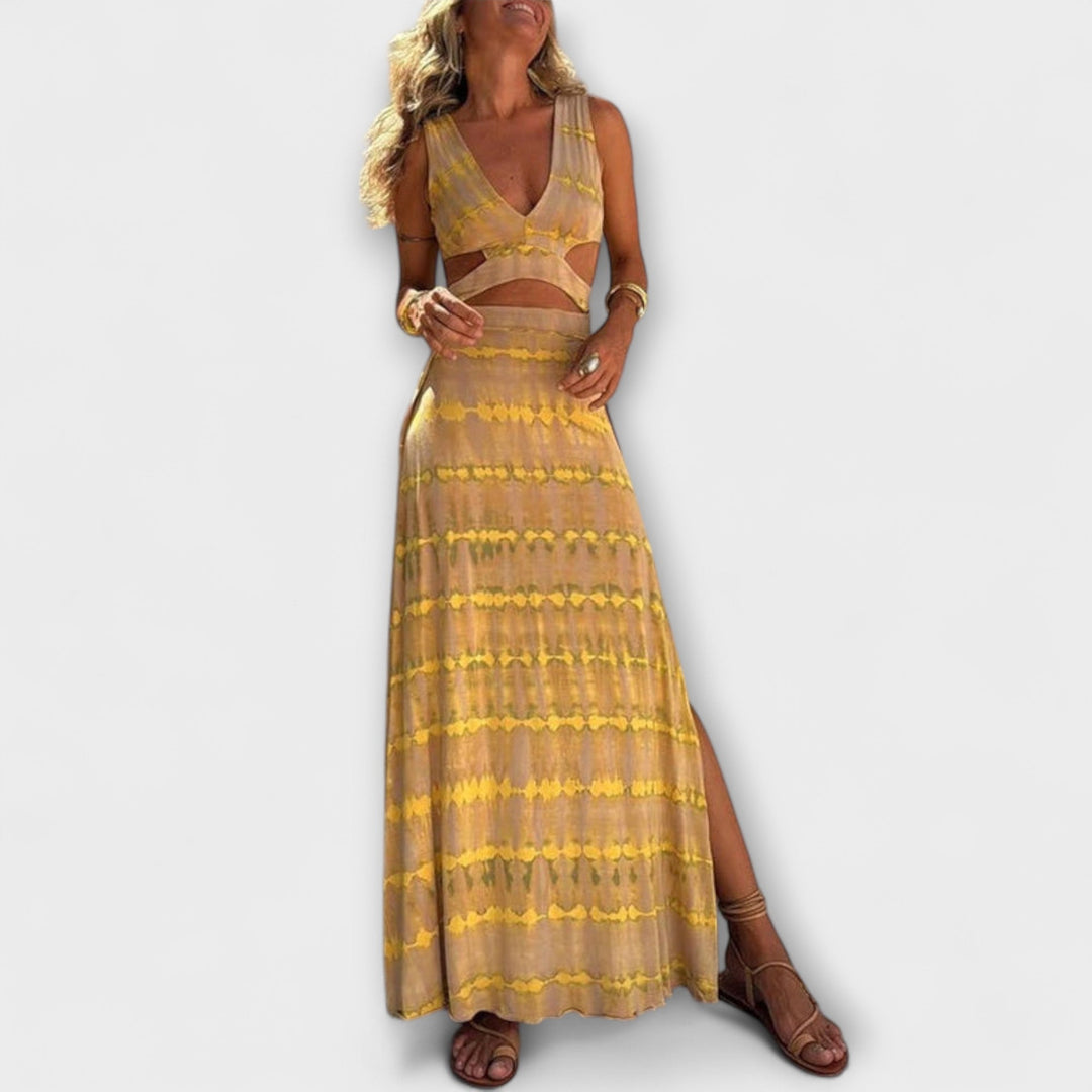 Ella - Eleanor Tie-Dye Izrezane Obleke z Razporki