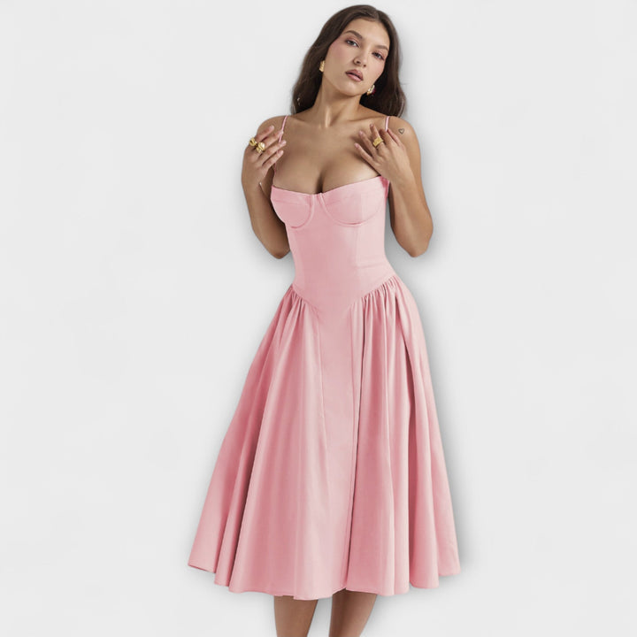 Rosalie - Elegantna brezrokavna korzetna obleka
