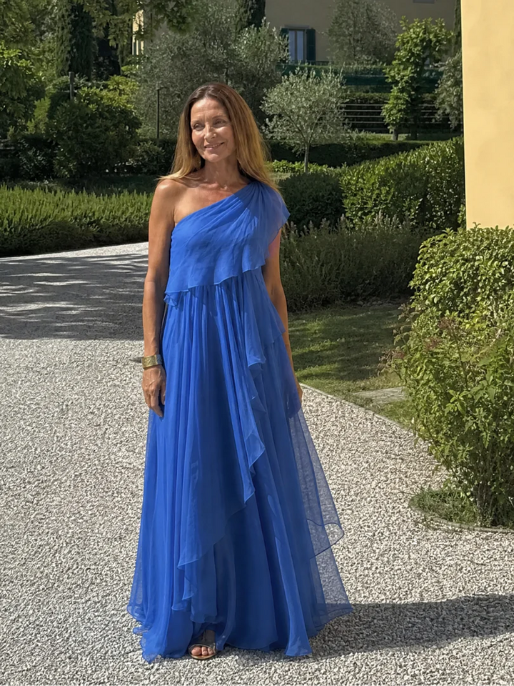 Valentina - Asimetrična dolga obleka s volani