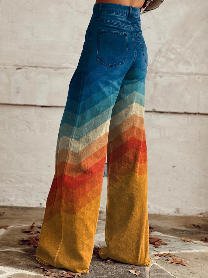 Tereza - Elegantne retro hlače z zigzag vzorcem